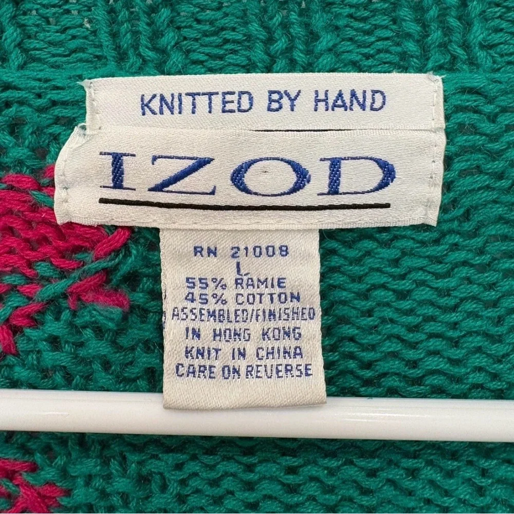 Vintage IZOD Hand Knit‎ Oversized Cardigan Sweater Large Floral Chunky Button